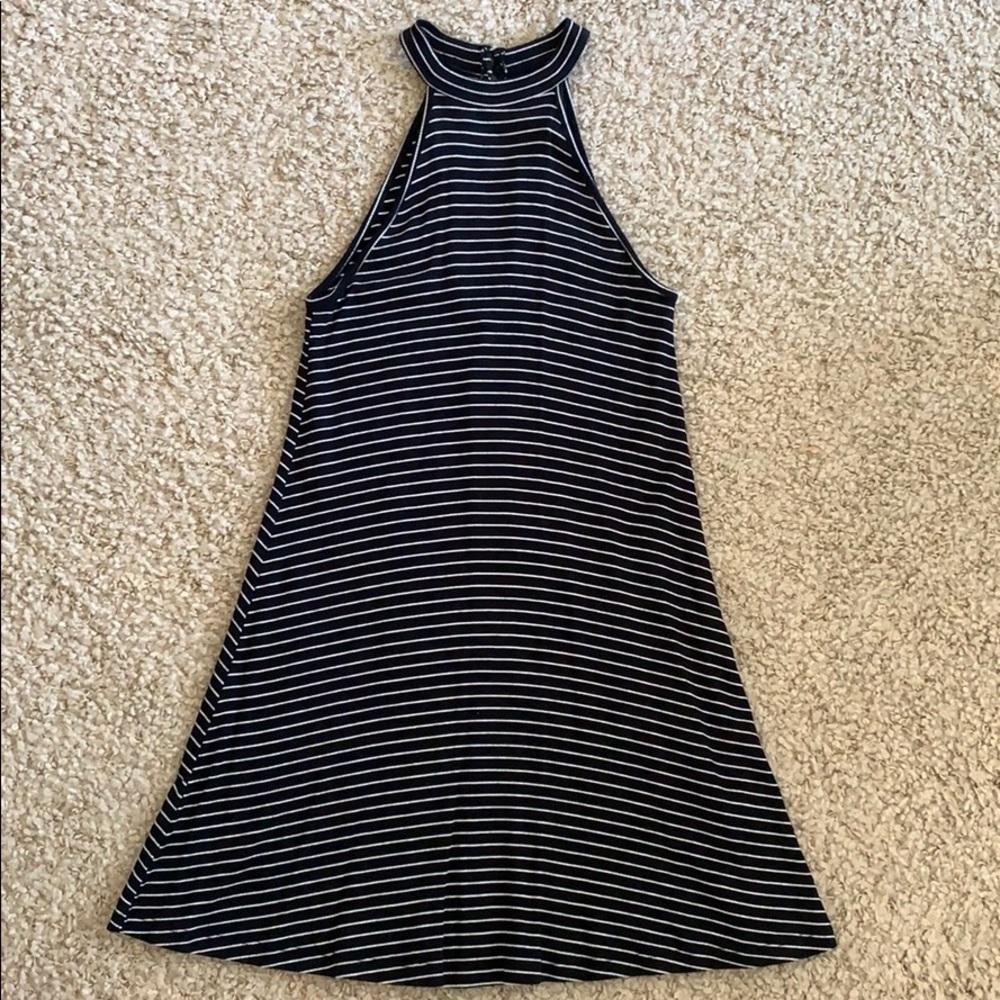 High neck, striped dress